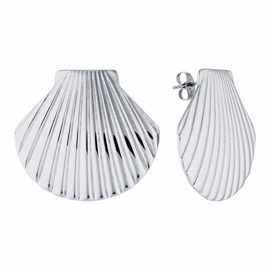 Isobel Shell Statement Earrings (Silver)